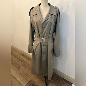 Vintage London Fog Khaki Maxi Trench Coat Plaid lining SZ 42 Regular Unisex EUC